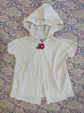 Florence Eiseman White Hooded Kids Swim Coverup with Pink Flower